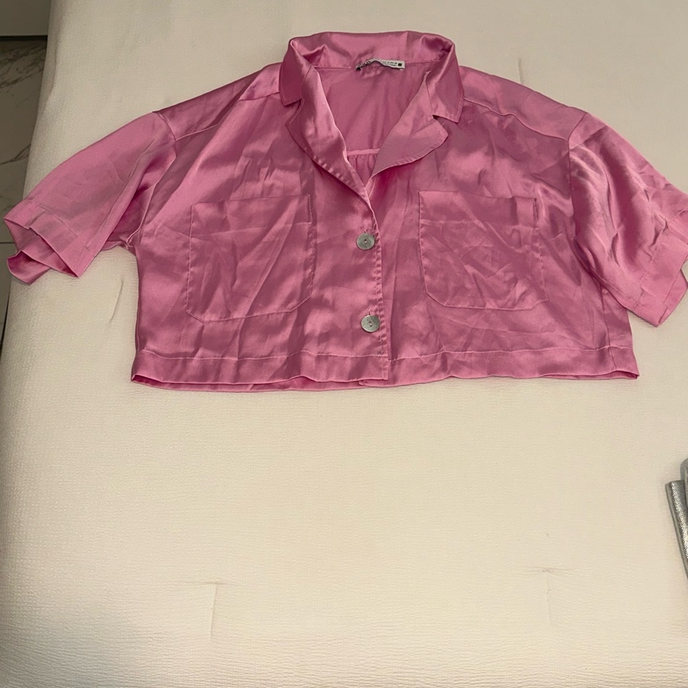 Zara Pink Satin Crop Top